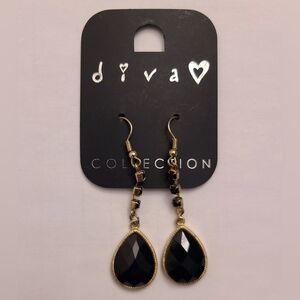BNWT - Gold & Black Dangling Teardrop Women's Earrings